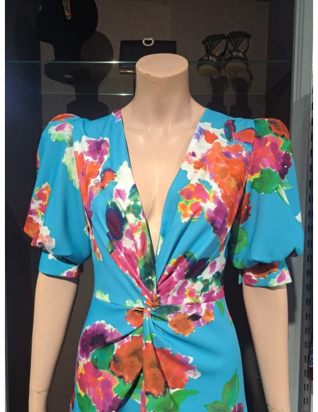 VESTIDO"ITERO"LARGO ESTAMPADO  PICO ABERTURA FALDA DELANTERO