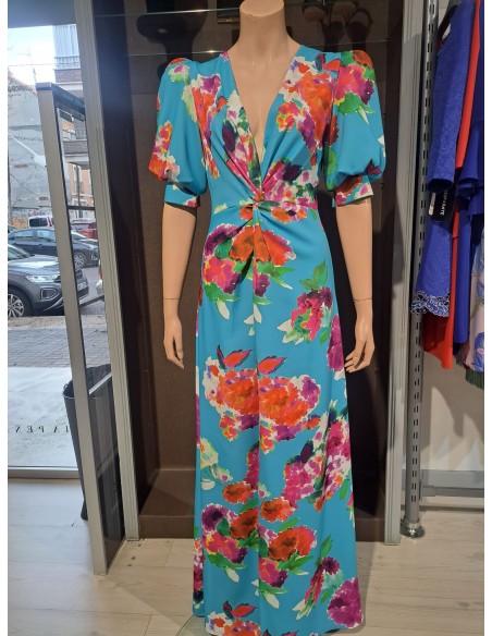 VESTIDO"ITERO"LARGO ESTAMPADO  PICO ABERTURA FALDA DELANTERO