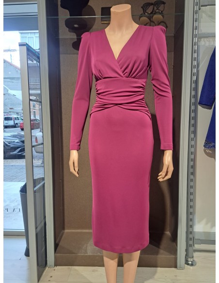 VESTIDO"JÁVEA"MIDI PUNTO LISO FRUNCE CINTURA Y M7 LARGA ABUL