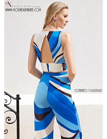 CJTO.FIESTA"ISLA" TOP Y PANTALON ESTAMPADO SATINADO