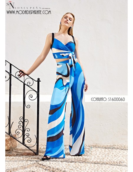 CJTO.FIESTA"ISLA" TOP Y PANTALON ESTAMPADO SATINADO