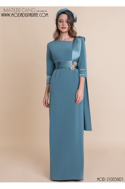 VESTIDO"MEDINA"MADRINA LARGO LISO JARETAS EN CUERPO Y MANGAS 2