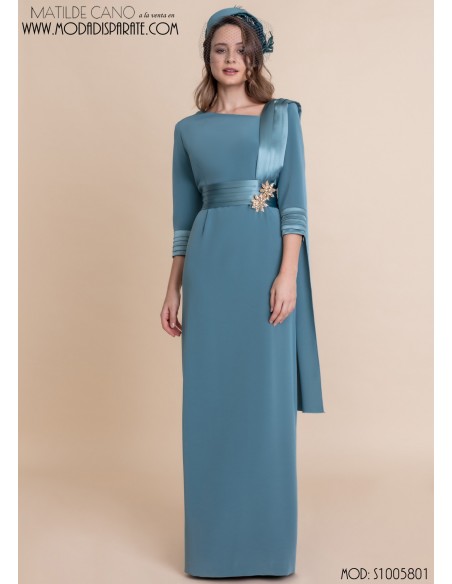 VESTIDO"MEDINA"MADRINA LARGO LISO JARETAS EN CUERPO Y MANGAS