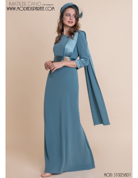 VESTIDO"MEDINA"MADRINA LARGO LISO JARETAS EN CUERPO Y MANGAS