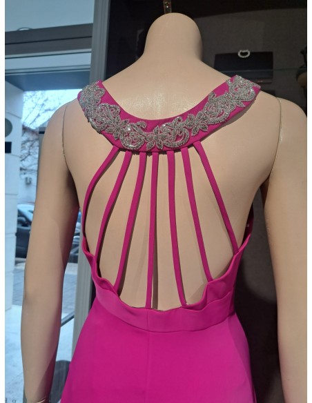 VESTIDO"MADRID"FIESTA MIDI ASIMETRICO ESPALDA TIRAS CON APLI