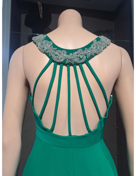 VESTIDO"MADRID"FIESTA MIDI ASIMETRICO ESPALDA TIRAS CON APLI