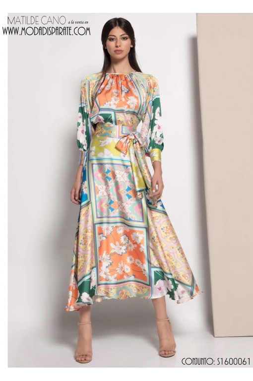 CJTO. ESTAMPADO"OLITE"TOP M7 LARGA Y PUÑO CON FALDA MIDI