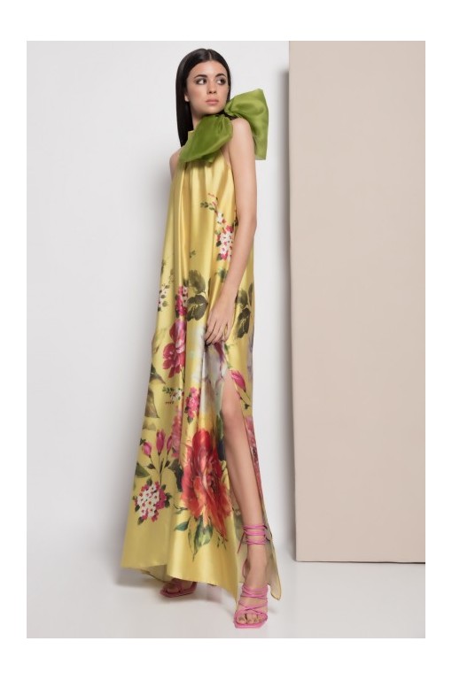 VESTIDO"NERJA" LARGO ESTAMPADO S7 MANGAS BROCHE LAZO 2