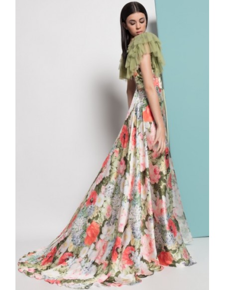 VESTIDO"OSUNA"LARGO ESTAMPADO POLIESTER SATINADO