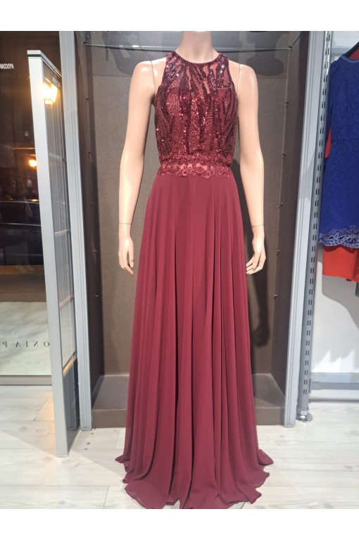 VESTIDO"DALAS"LARGO ESCOTE HALTER C/LENTEJUELAS FALDA GASA 2