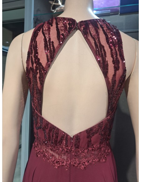 VESTIDO"DALAS"LARGO ESCOTE HALTER C/LENTEJUELAS FALDA GASA