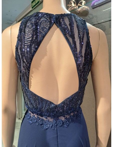 VESTIDO"DALAS"LARGO ESCOTE HALTER C/LENTEJUELAS FALDA GASA