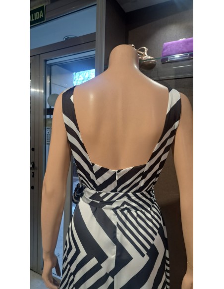 VESTIDO"FRANCISCA" LARGO SATENESTAMPADO GEOMETRICO S/ MANGAS