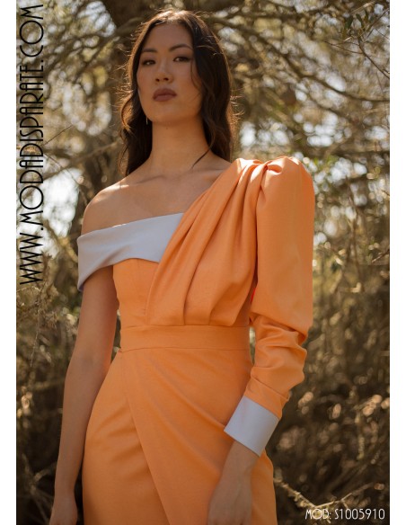 VESTIDO"PENELOPE"MIDI BICOLOR POLITECNO ASIMETRICO ESCOTE