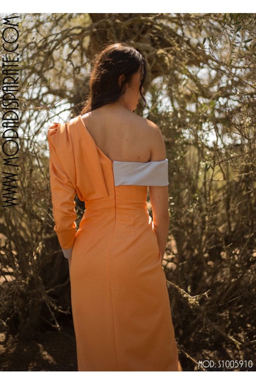 VESTIDO"PENELOPE"MIDI BICOLOR POLITECNO ASIMETRICO ESCOTE 2