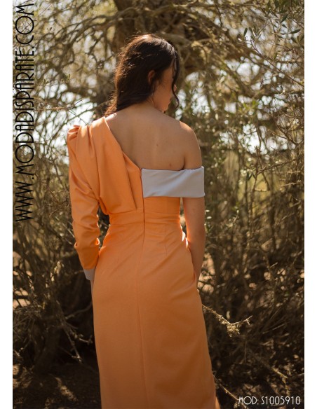 VESTIDO"PENELOPE"MIDI BICOLOR POLITECNO ASIMETRICO ESCOTE