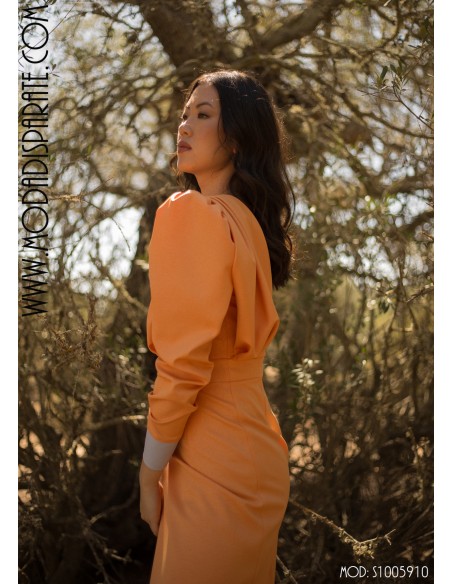 VESTIDO"PENELOPE"MIDI BICOLOR POLITECNO ASIMETRICO ESCOTE