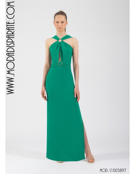 VESTIDO"YOLANDA"LARGO CREP ESCOTE AROS