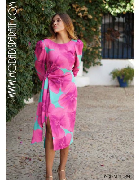 VESTIDO"TERESA"CORTO ESTAMPADO RECOGIDO LATERAL