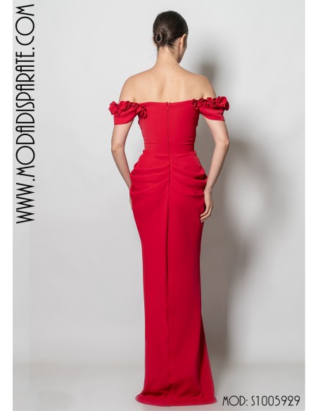 VESTIDO"INES" LARGO FIESTA LISO PALABRA DE HONOR Y DRAPEADO