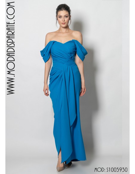 VESTIDO"MIRIAN"LARGO PALABRA DE HONOR HOMBRO CAIDO FAL DRAPE