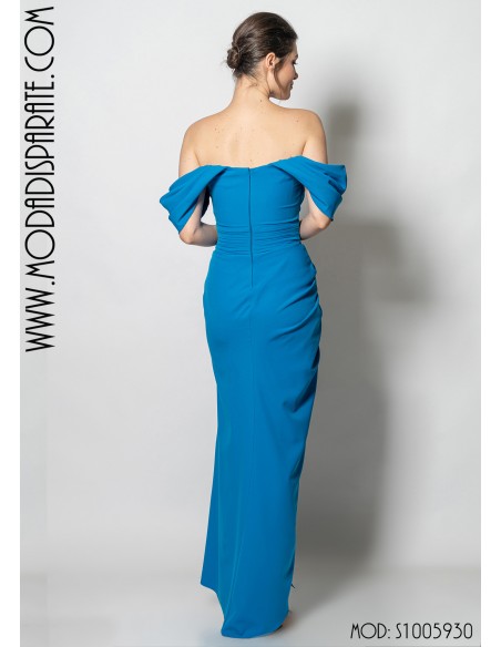 VESTIDO"MIRIAN"LARGO PALABRA DE HONOR HOMBRO CAIDO FAL DRAPE