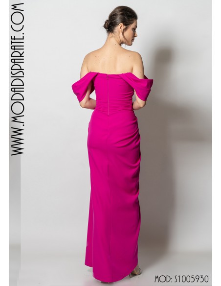 VESTIDO"MIRIAN"LARGO PALABRA DE HONOR HOMBRO CAIDO FAL DRAPE