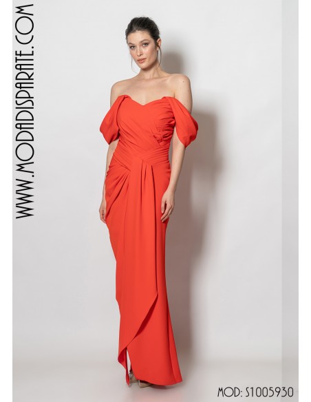 VESTIDO"MIRIAN"LARGO PALABRA DE HONOR HOMBRO CAIDO FAL DRAPE