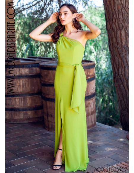 VESTIDO"ESPERANZA" LARGO FIESTA ASIMETRICO FALDA ABERTURA