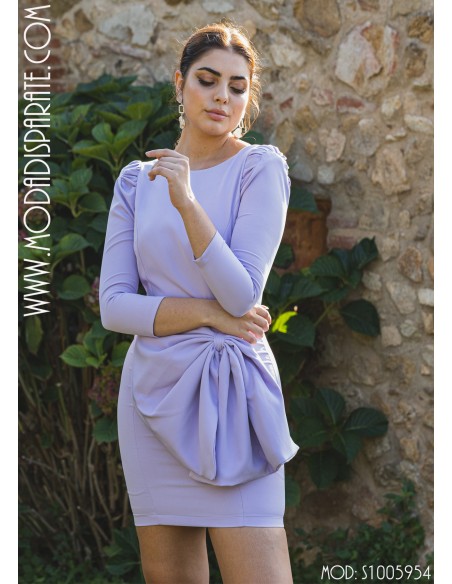 VESTIDO"AINHOA"CORTO MANGA FRANCESA LAZO CINTURA