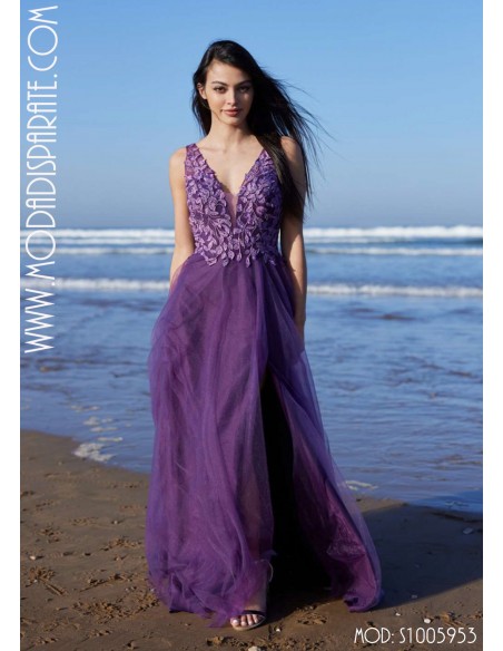 VESTIDO"AINHOA"FIESTA LARGO FALDATUL CUERPO LENTEJUELAS