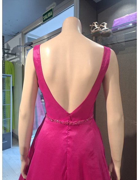 VESIDO"VOLGA"LARGO MIKADO LISO TTES ANCHO CINT PEDRERIA.