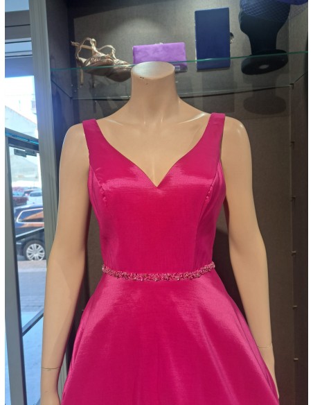 VESIDO"VOLGA"LARGO MIKADO LISO TTES ANCHO CINT PEDRERIA.