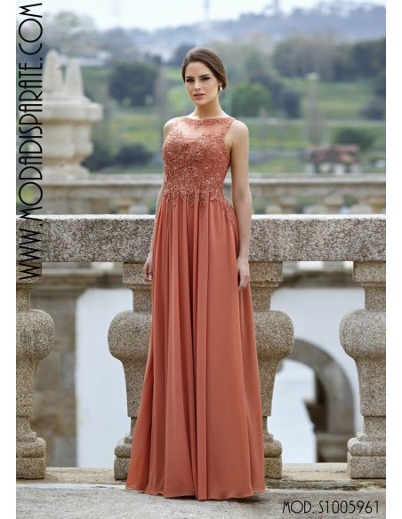 VESTIDO"DANUBIO"LARGO GASA CUERPO BORDADO S/ MANGAS