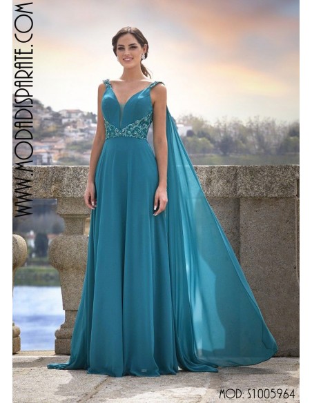 Vestido de fiesta largo pedrería azul Klein - gusgusboutique