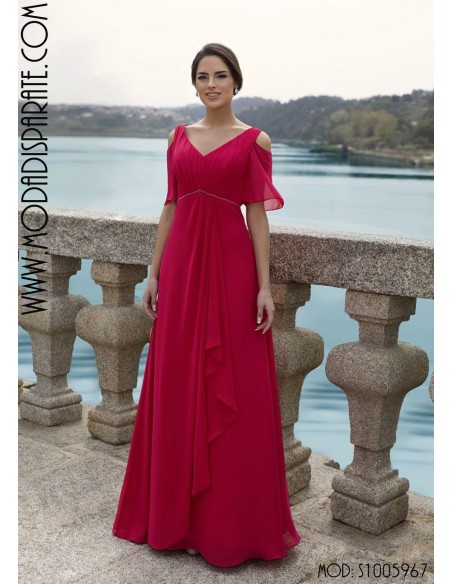 VESTIDO"VISTULA"FIESTA LARGO LISO GASA DRAPEADO