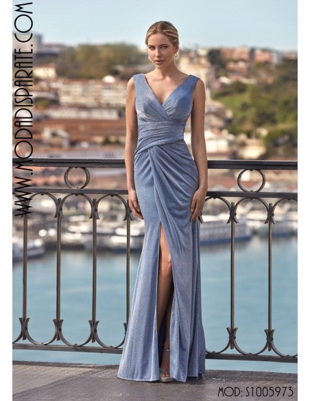 VESTIDO"PECHORA"LARGO PUNTO ESCARCHA ESCOTE CRUZADO CUERPO D
