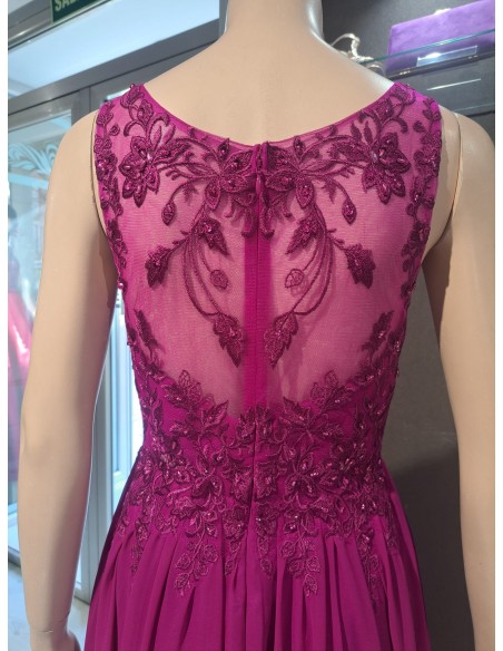 VESTIDO"DANUBIO"LARGO GASA CUERPO BORDADO S/ MANGAS