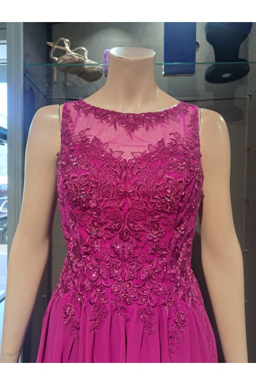 VESTIDO"DANUBIO"LARGO GASA CUERPO BORDADO S/ MANGAS 2