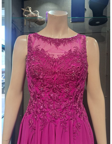 VESTIDO"DANUBIO"LARGO GASA CUERPO BORDADO S/ MANGAS