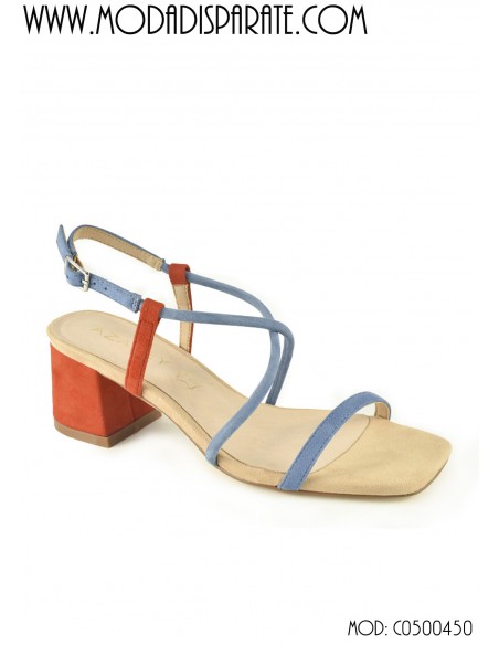 SANDALIA" TACON BAJO 5,5CM" TIRAS, PLANTA PIEL