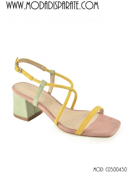 SANDALIA" TACON BAJO 5,5CM" TIRAS, PLANTA PIEL