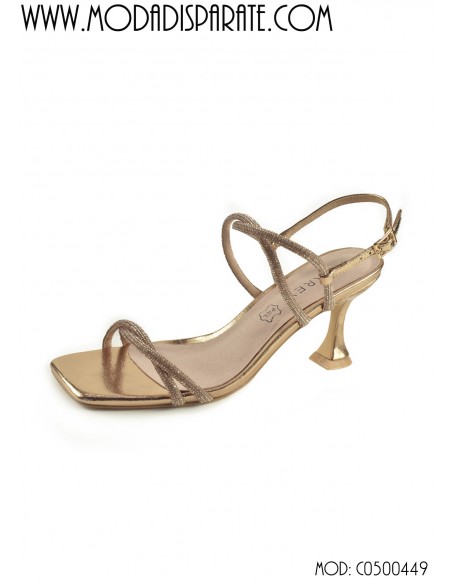 SANDALIA"7,5CM TACON TIRAS CRUZADAS STRASS PLANTA PIEL