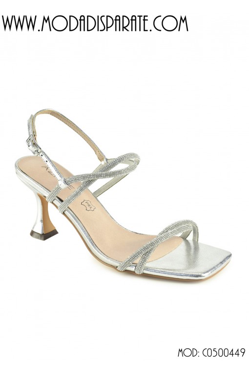 SANDALIA"7,5CM TACON TIRAS CRUZADAS STRASS PLANTA PIEL 2