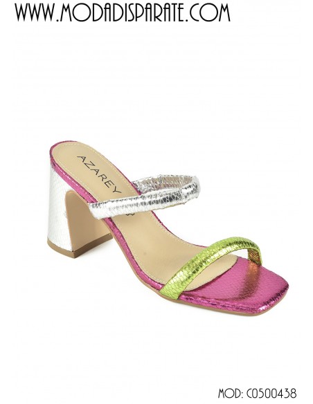 SANDALIA"7 CM TACON"TIRAS METALIZADAS SRPINTES PLANTA PIEL
