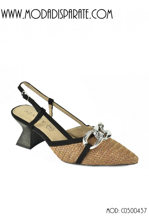 ZAPATO"6CM TACON" BAJO ADORNO CADENA PALNTA PIEL 2