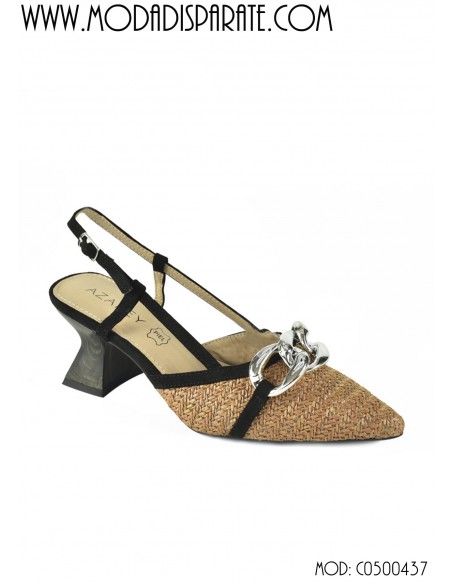 ZAPATO"6CM TACON" BAJO ADORNO CADENA PALNTA PIEL