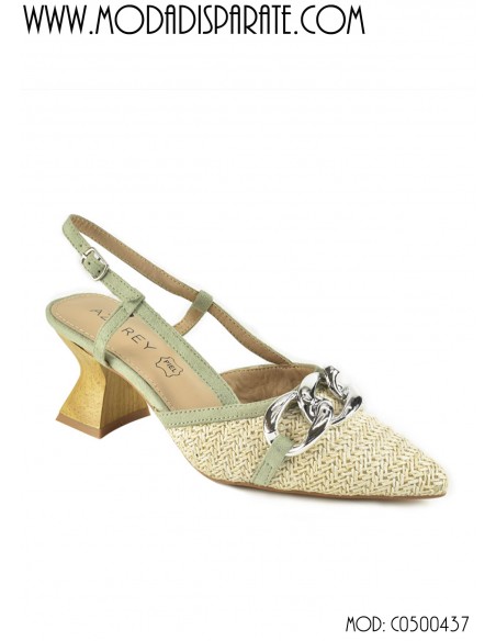 ZAPATO"6CM TACON" BAJO ADORNO CADENA PALNTA PIEL