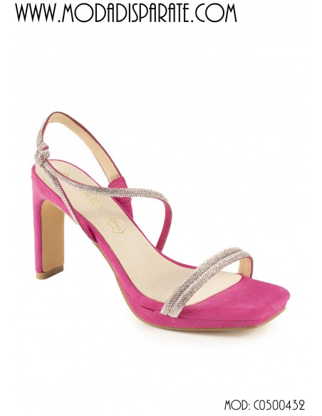 SANDALIA"9 CMTACON " PLATAFORMA TIRAS ESTRASS PLANTA PIEL