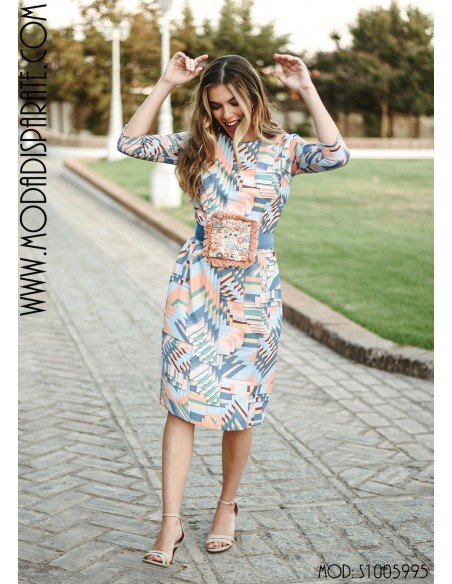 VESTIDO"DEDALO"CORTO RECTO ESTAMPADO CIN JOYA